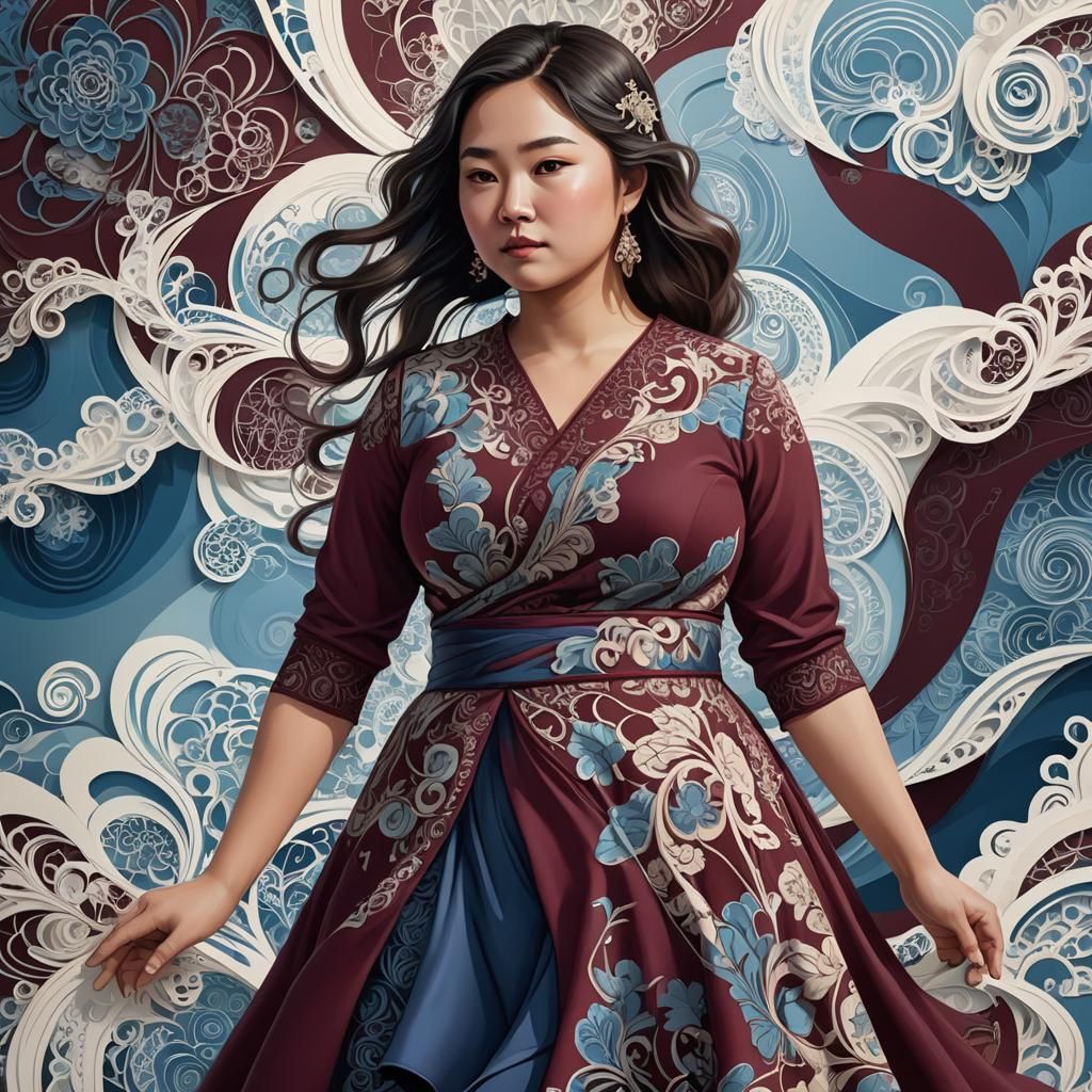 Lively Digital Portrait of Asian Girl in Comic Style