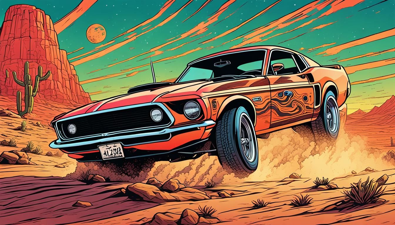 Mustang in Retro Horror Comic Book Style