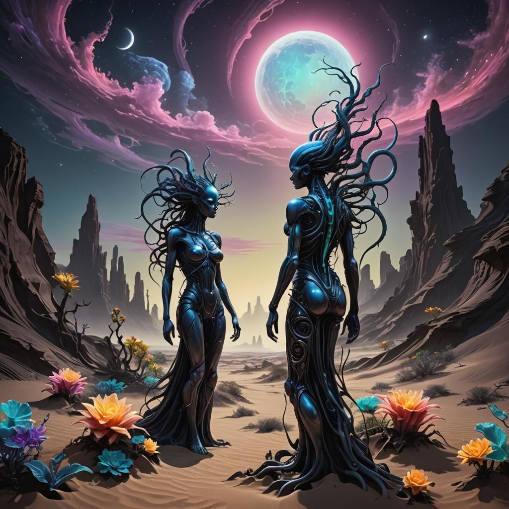 Surreal Alien Landscape with Bioluminescent Plants