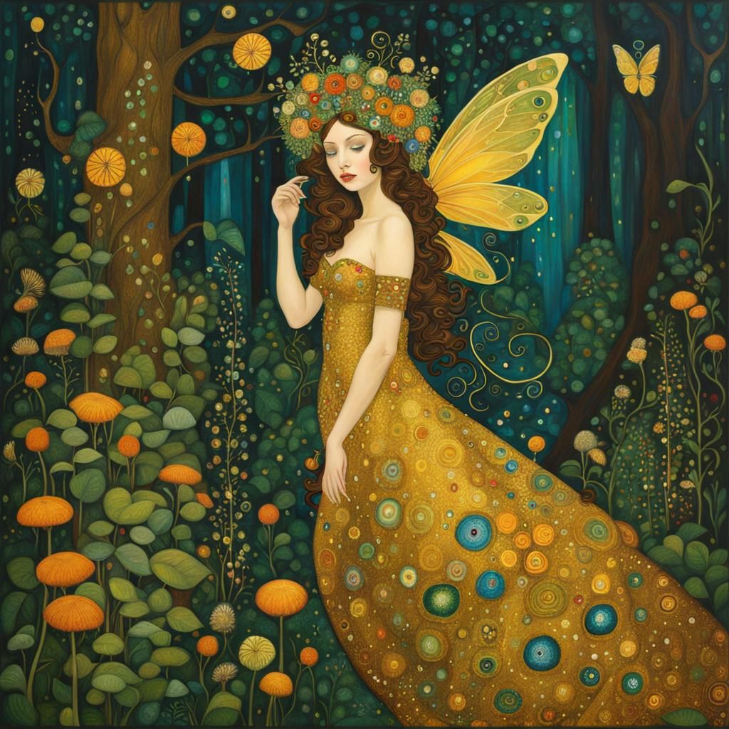 Enchanted Forest Fairy in Klimt Style