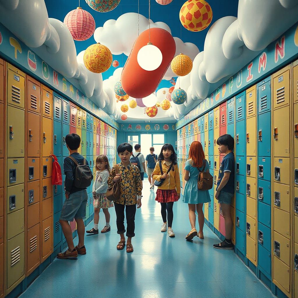 Colorful Dream School Scene in Pop Art Style