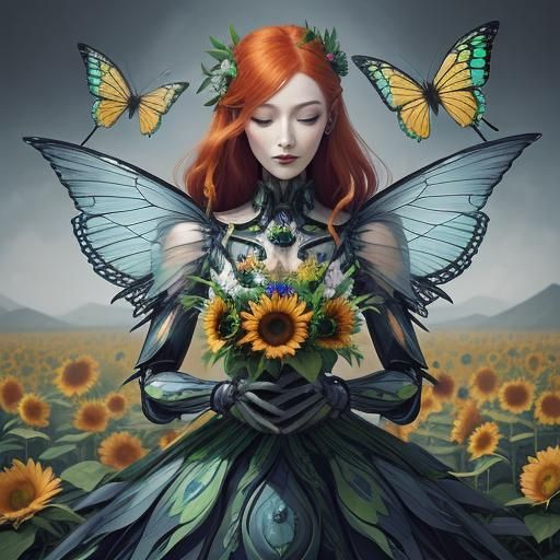 Surreal Flower Dreamscape with Winged Fairy