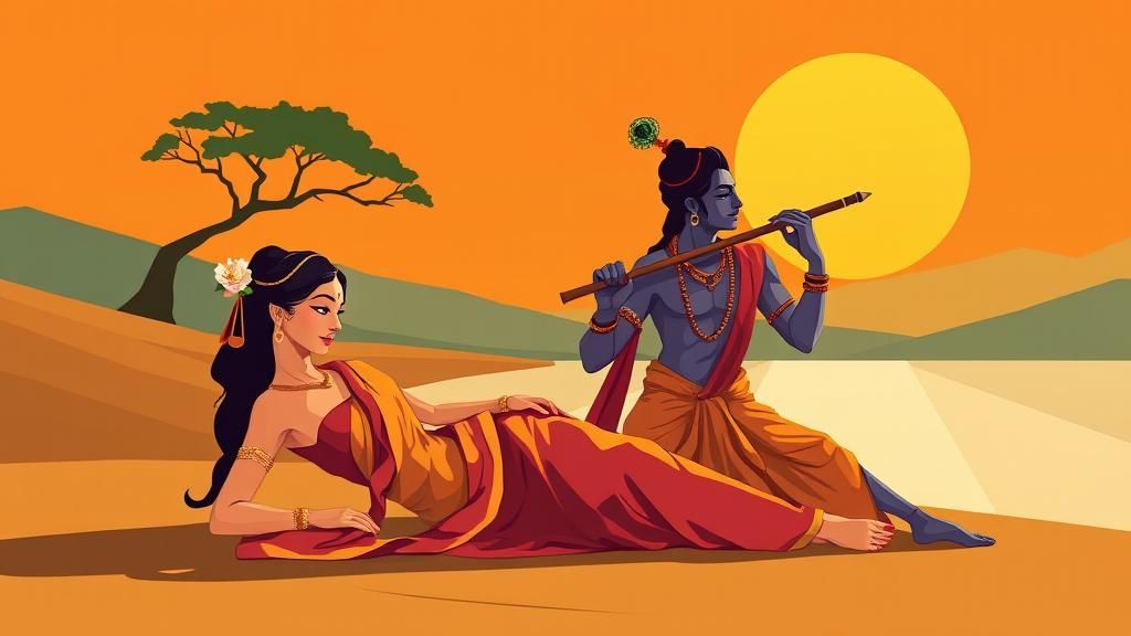 Radha and Krishna: Geometric Anime Vector Art