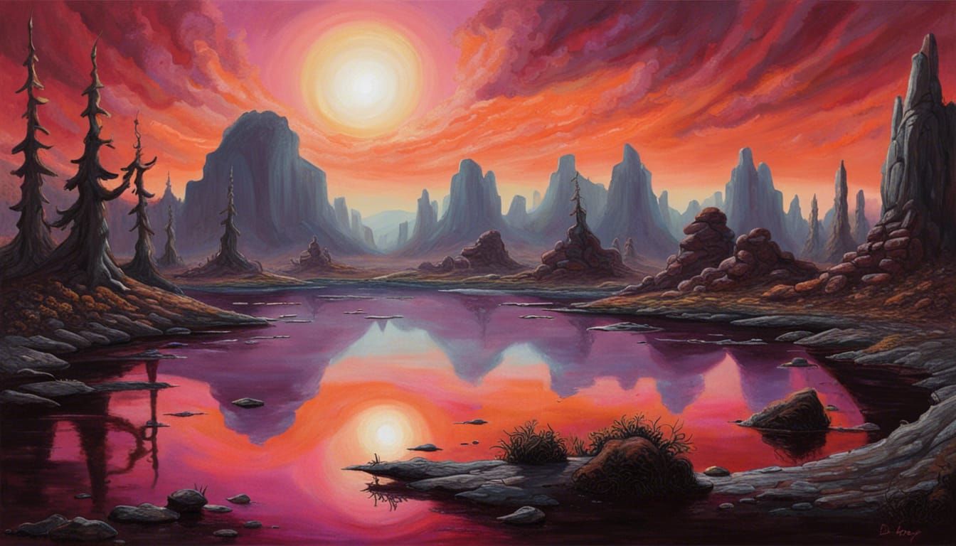 Vivid Alien Planet Oil Painting