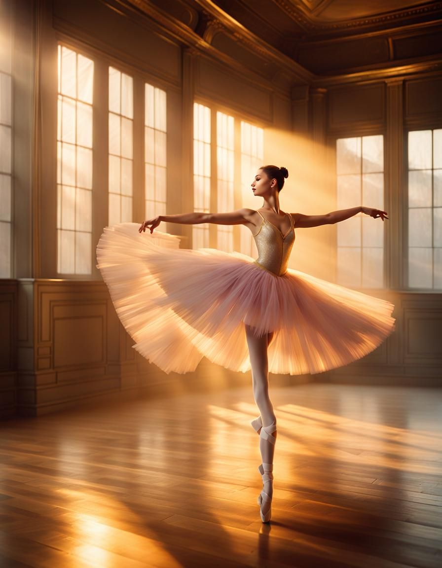 Elegant Ballerina in Golden Light, Digital Fantasy Art