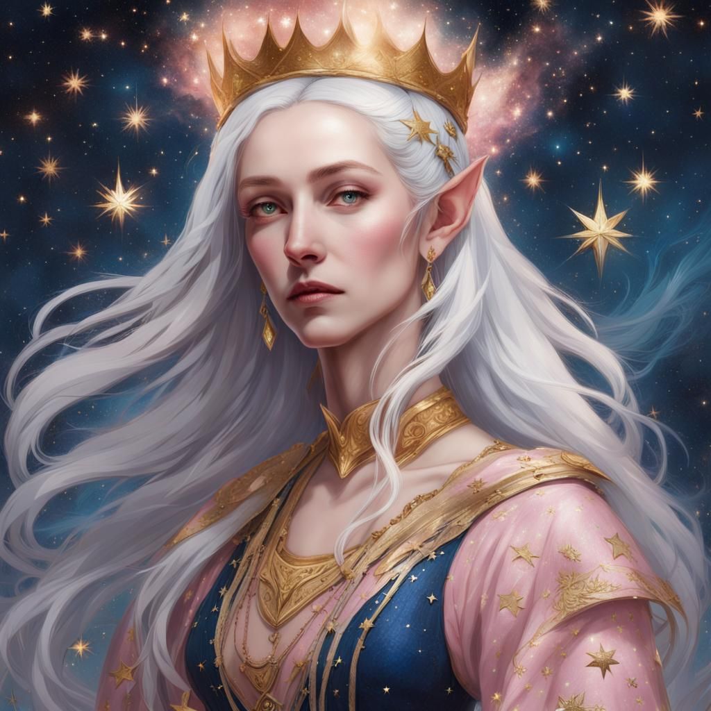 Fantasy Portrait: Young Elf Woman with Starry Crown