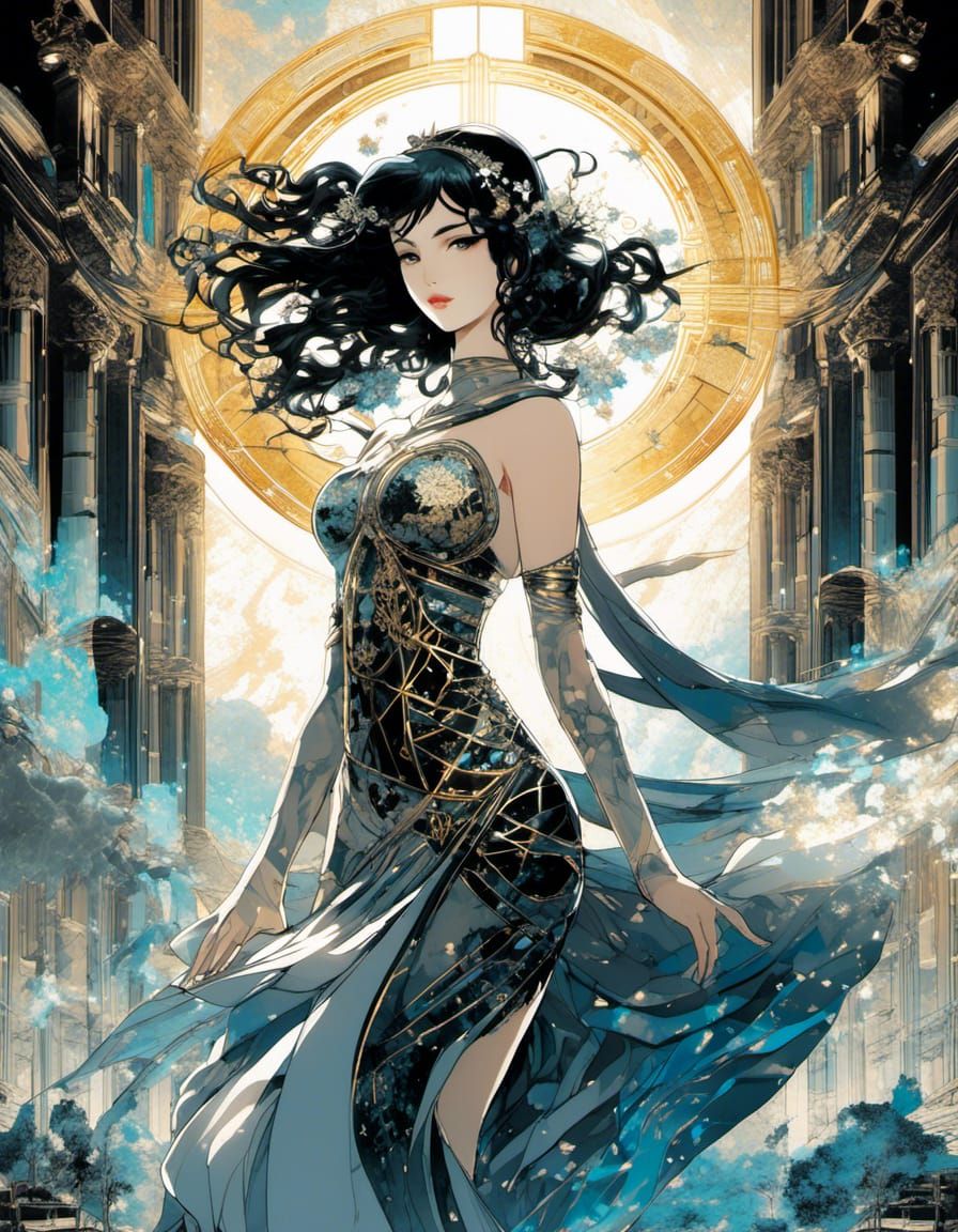 Anime Girl in Atlantis with Sacred Geometry