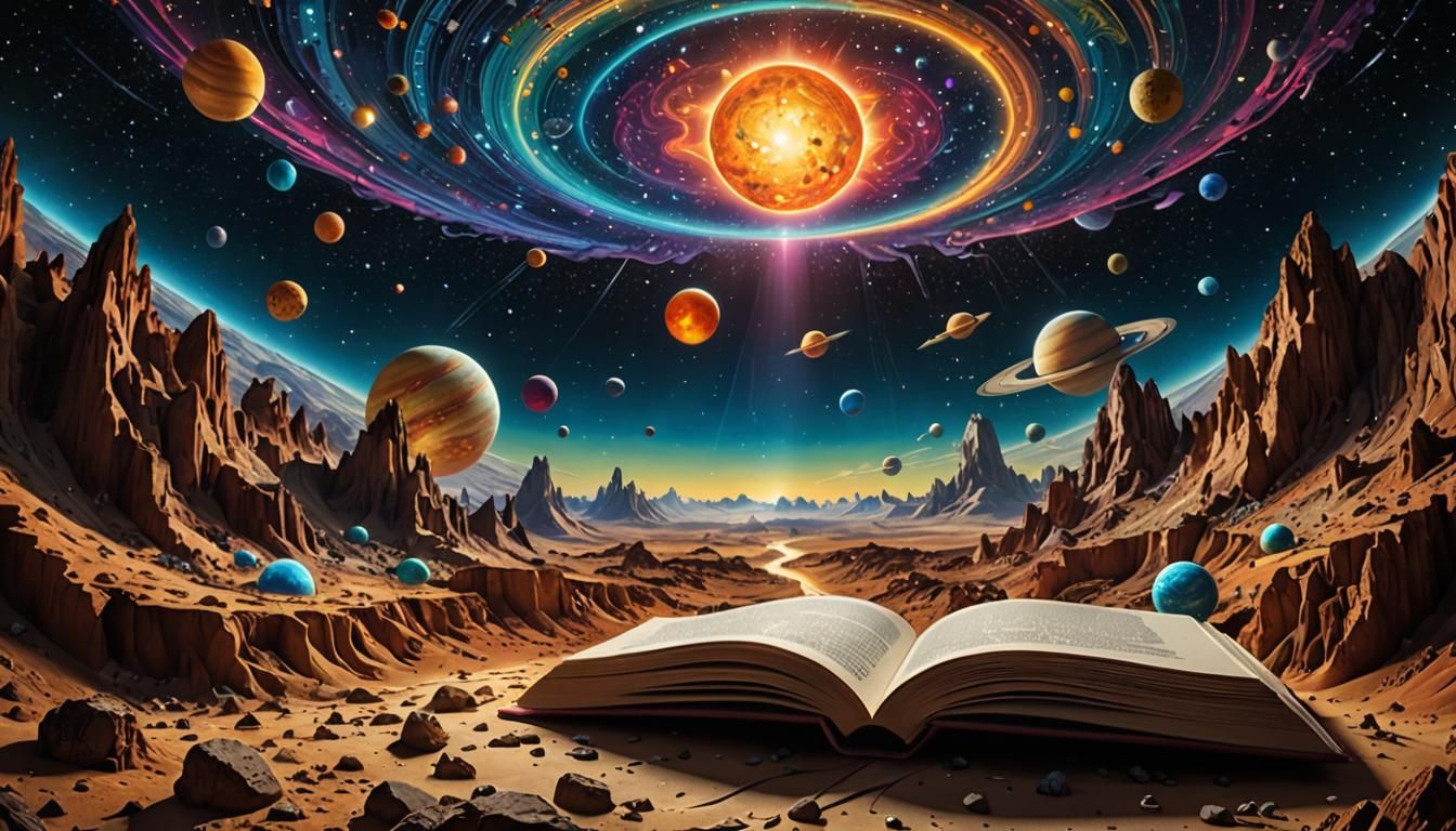 Cosmic Pop-Up Book in Geometric Bauhaus Style