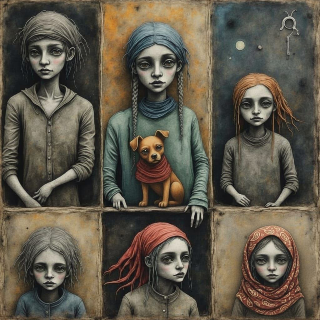 Post Apocalyptic Woman with Dog in Surreal Cityscape