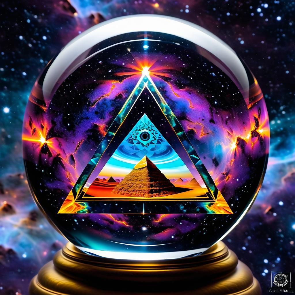 Bioluminescent Fractal Pyramid in Glass Ball