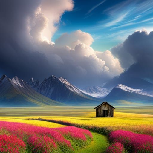 Pastel Fields and Farmhouse: A Detailed Matte Painting