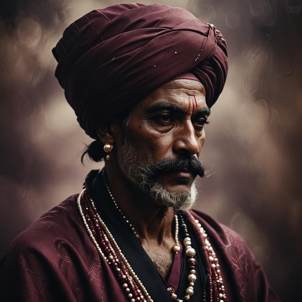 Indian Man in Profile with Turban, Expressive Portrait