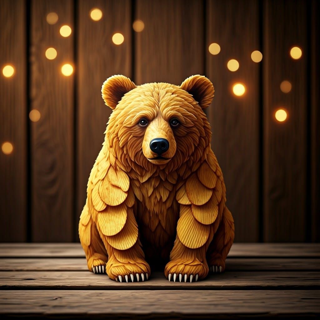 Potato Chip Bear Figurine in Folk Art Style
