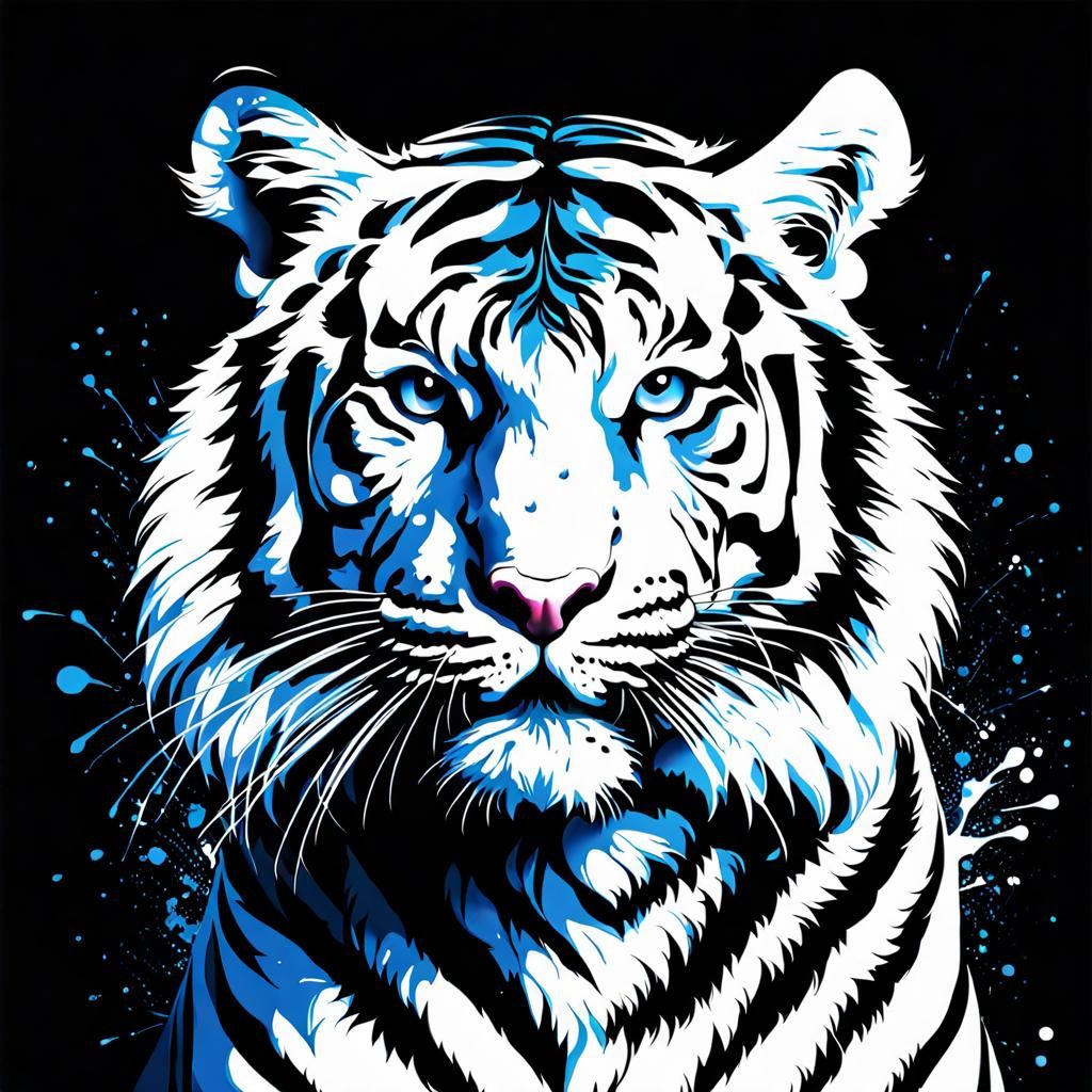 Detailed Ink Splatter Tiger Portrait in Abstract Style