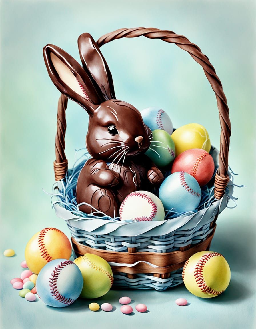 Watercolor Baseball Scene with Easter Candy