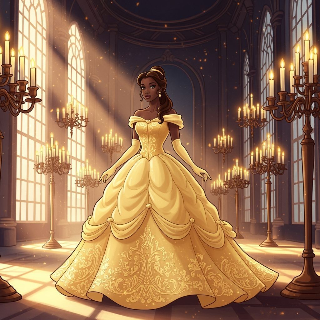 African Princess in Golden Ball Gown at Candlight Ball