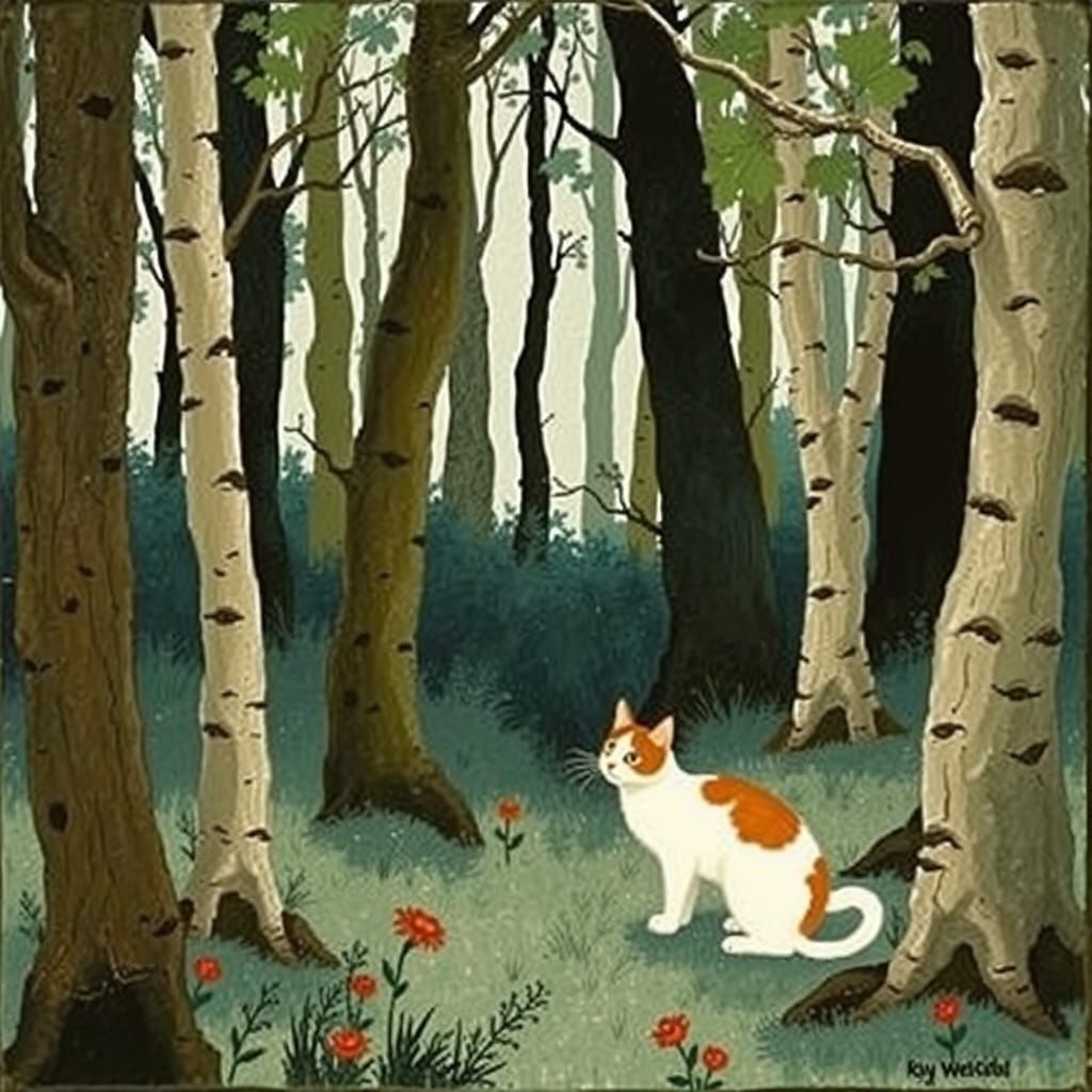 Fairytale Cat in Woods, Kay Nielsen Style