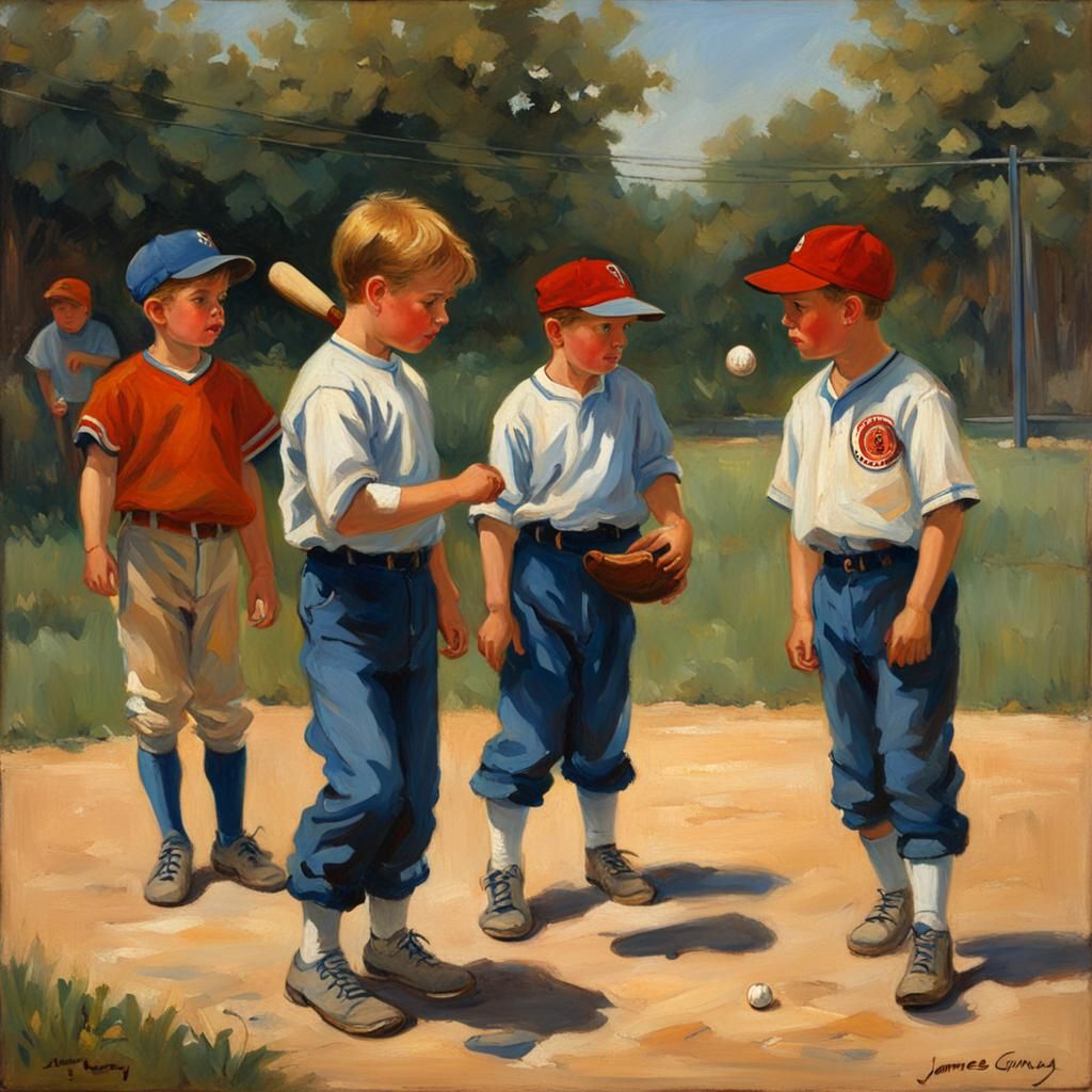 Baseball Game Teasing, Oil Painting