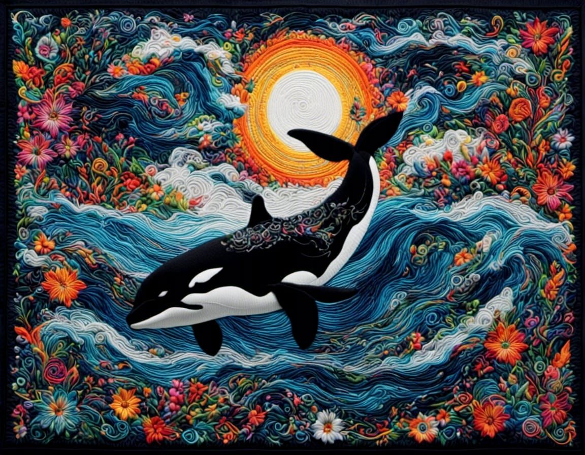 quilt of an Orca, blue sky