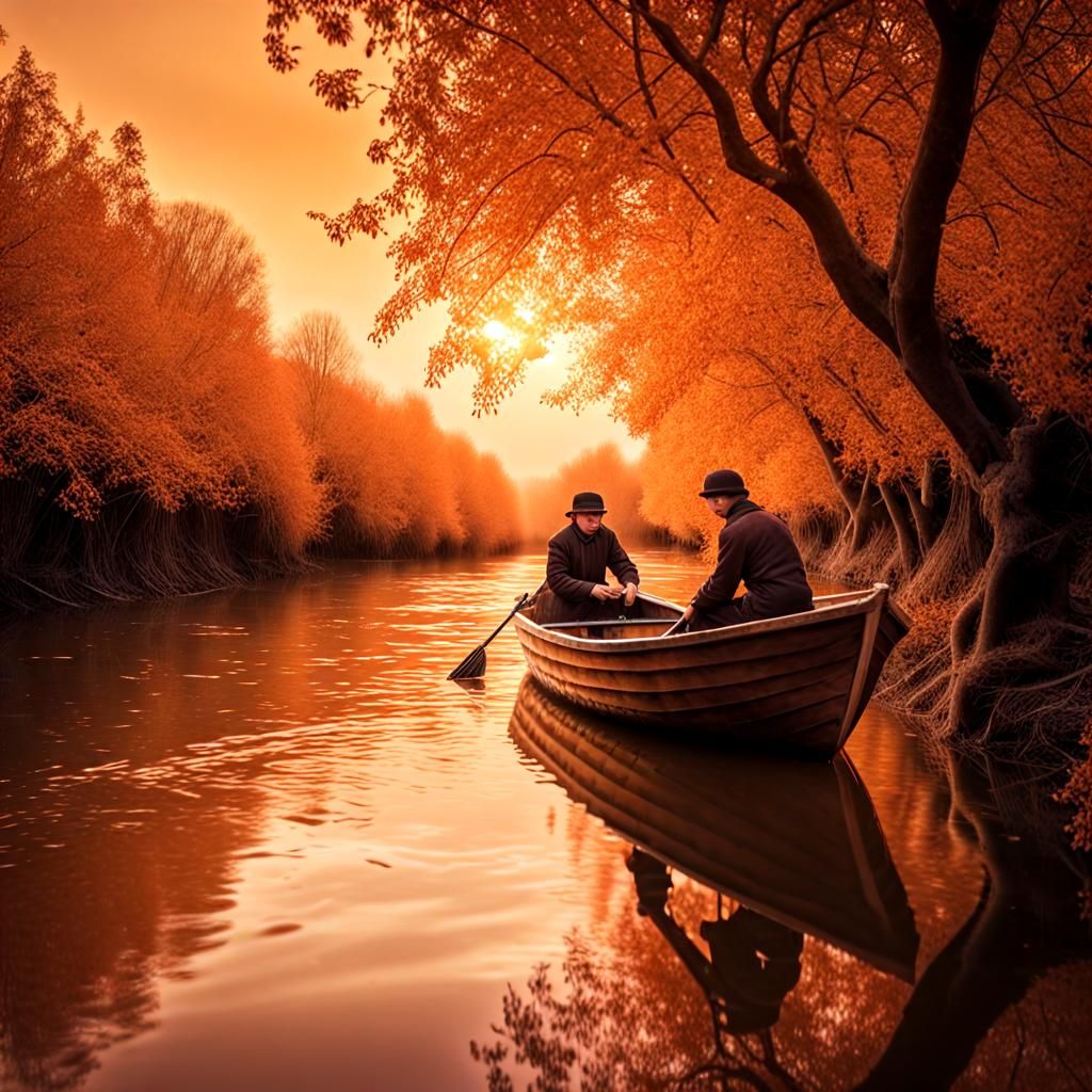 Surreal River Scene with Tangerine Trees and Marmalade Sky