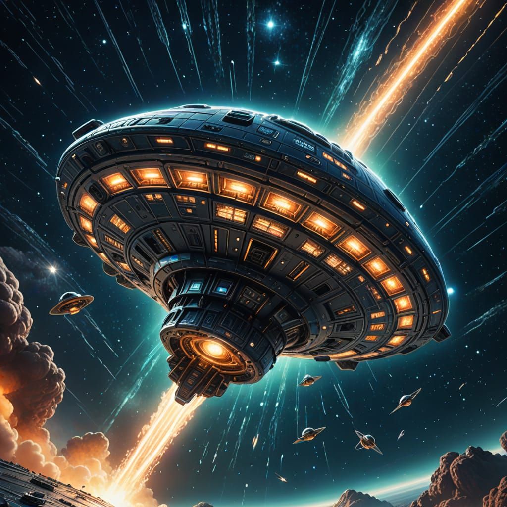 Alien Mothership Deploying UFOs in Space, Digital Art