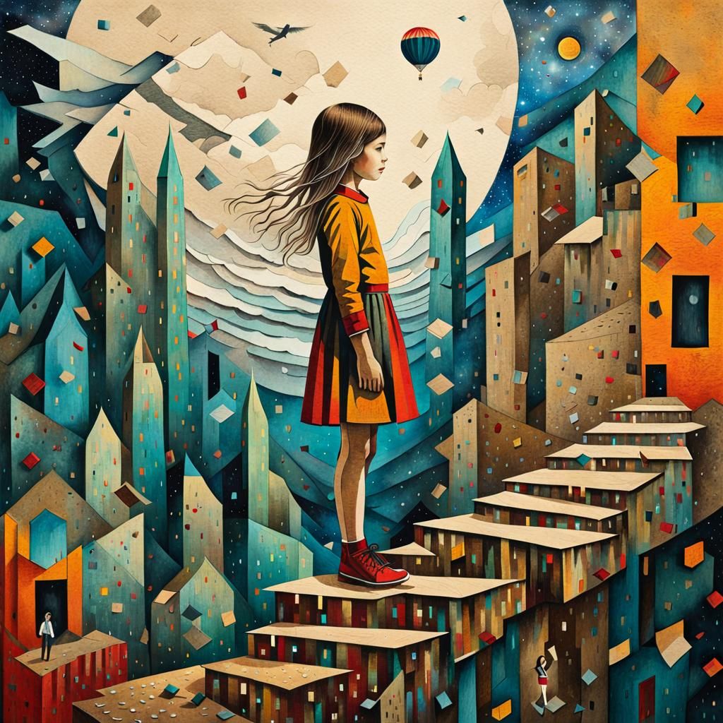 Surreal Girl on the Edge of Reality in Dadaist Style