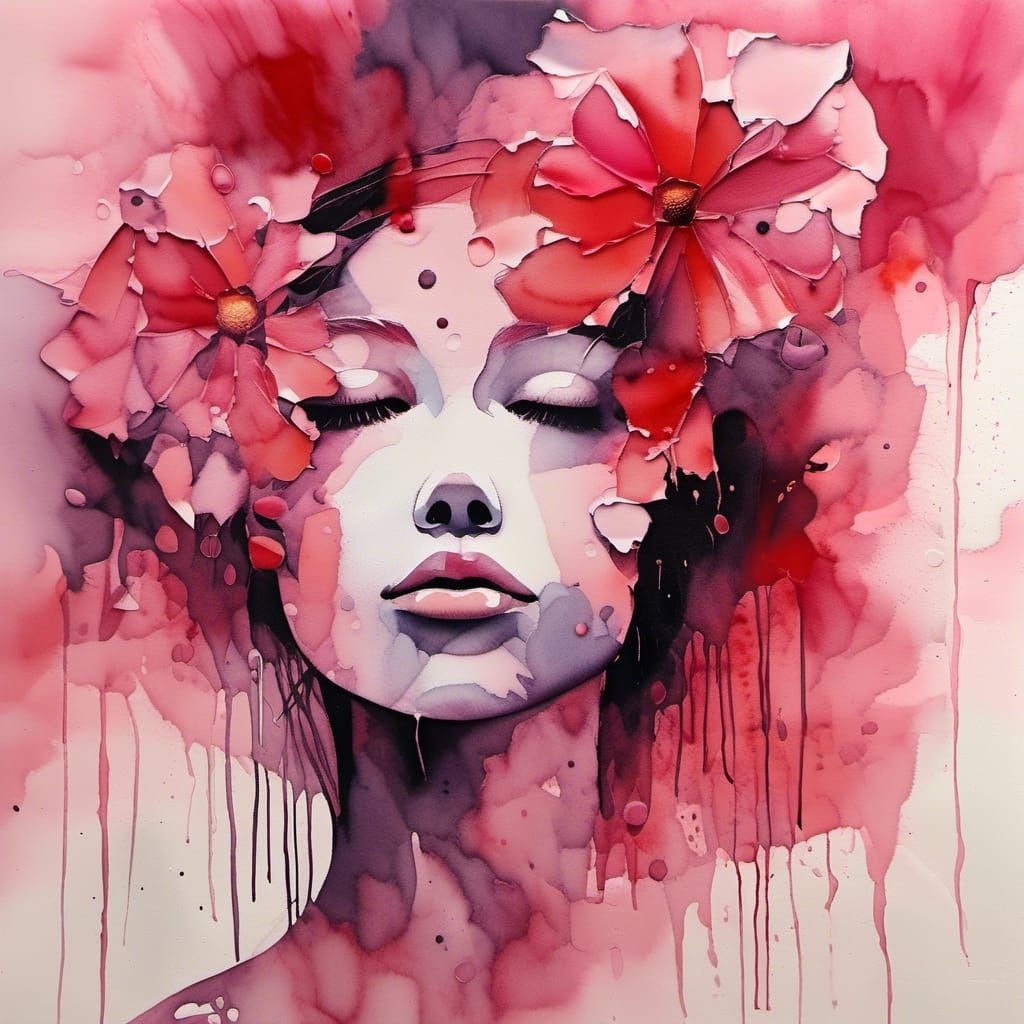 Abstract Watercolor with Organic Shapes and Silhouette