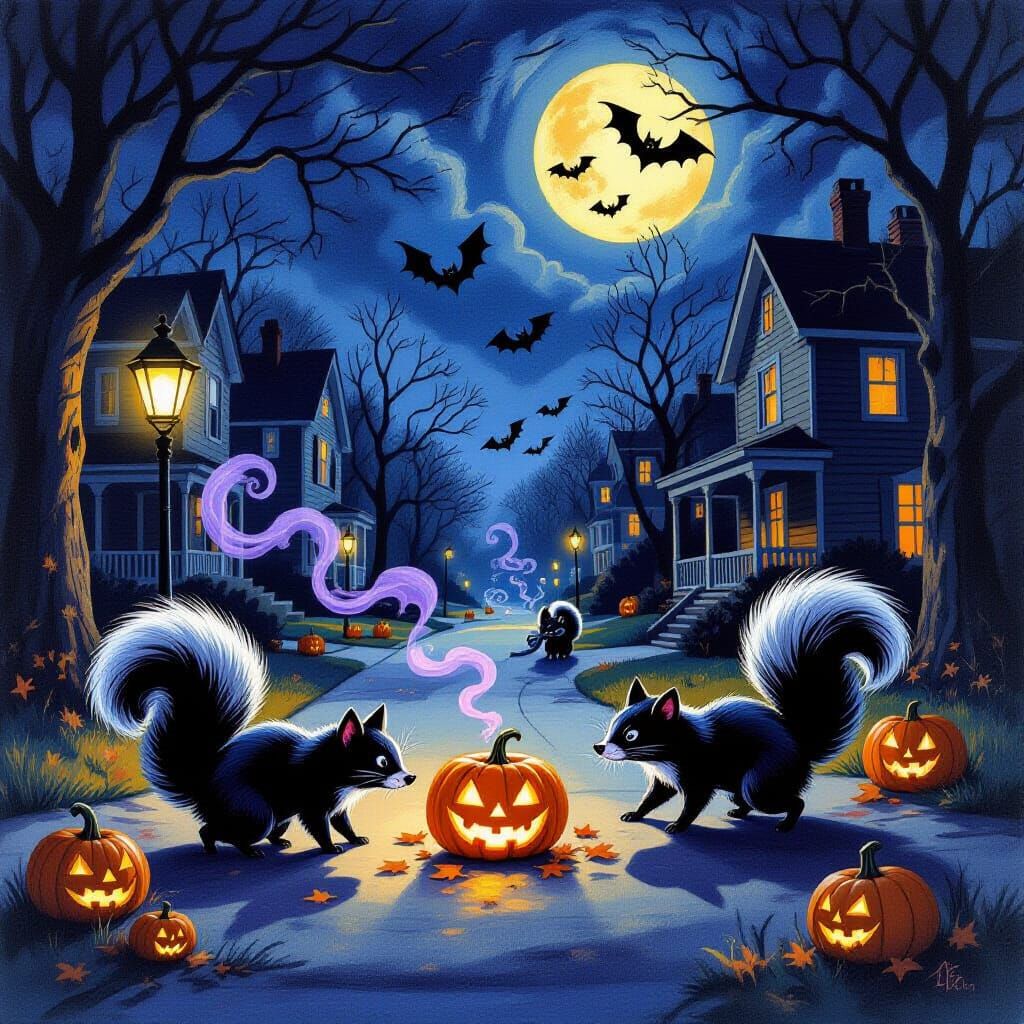 Halloween Night: Skunks and Bats Hunt for Treats