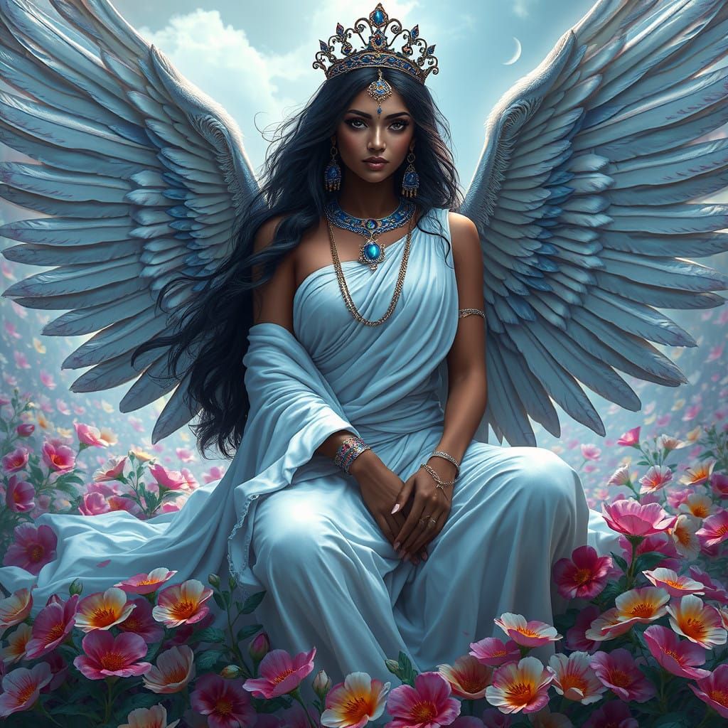 Regal Fantasy Queen of Heaven, Dark Tanned Goddess with Maje...