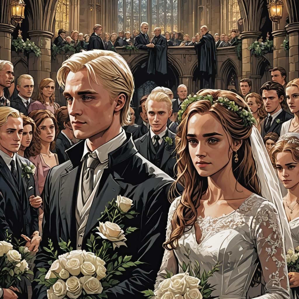 Hermione and Draco's Wedding in Comic Book Art