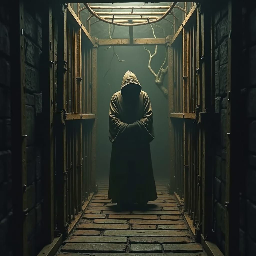 Figure Caged in Dark Surrealist Forest