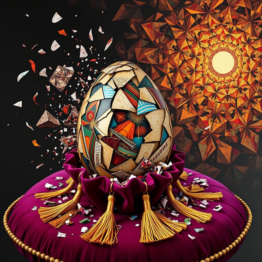 Picture a Kintsugi Easter egg, shattered and reassembled wit...