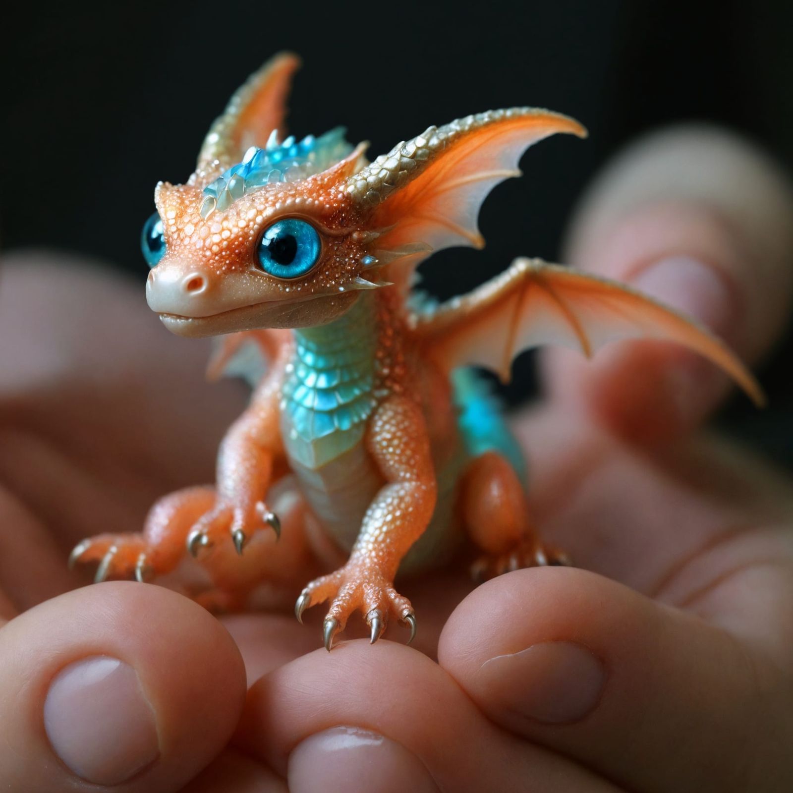 A Tiny Opalescent Dragon in a Gentle Hand