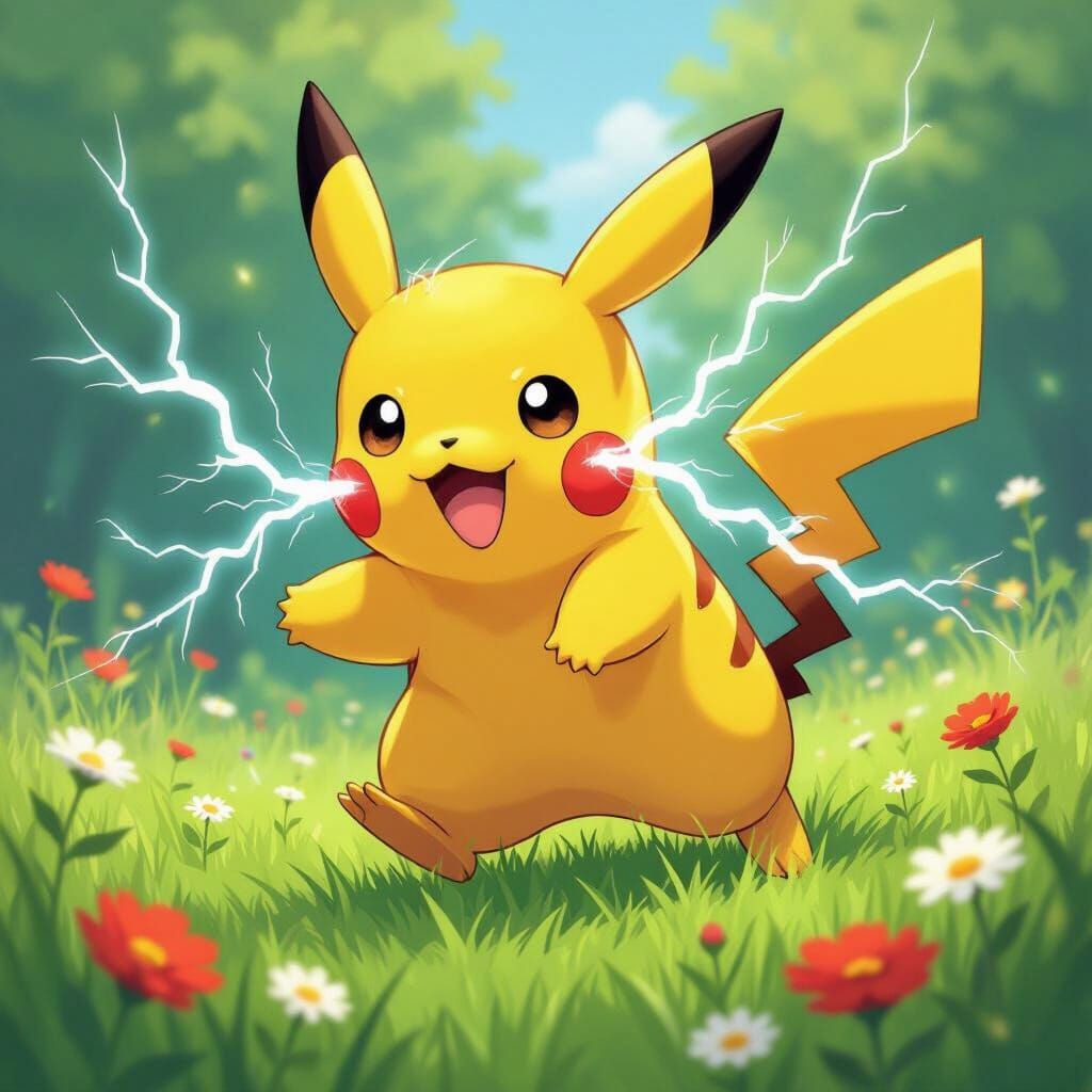 Pikachu in Action: Electric Meadow Digital Art