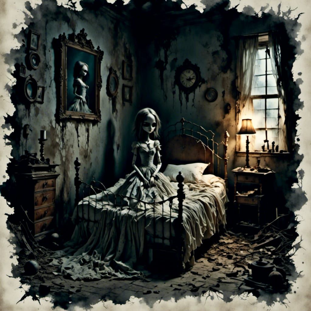 Dark Gothic Doll in Eerie Bedroom