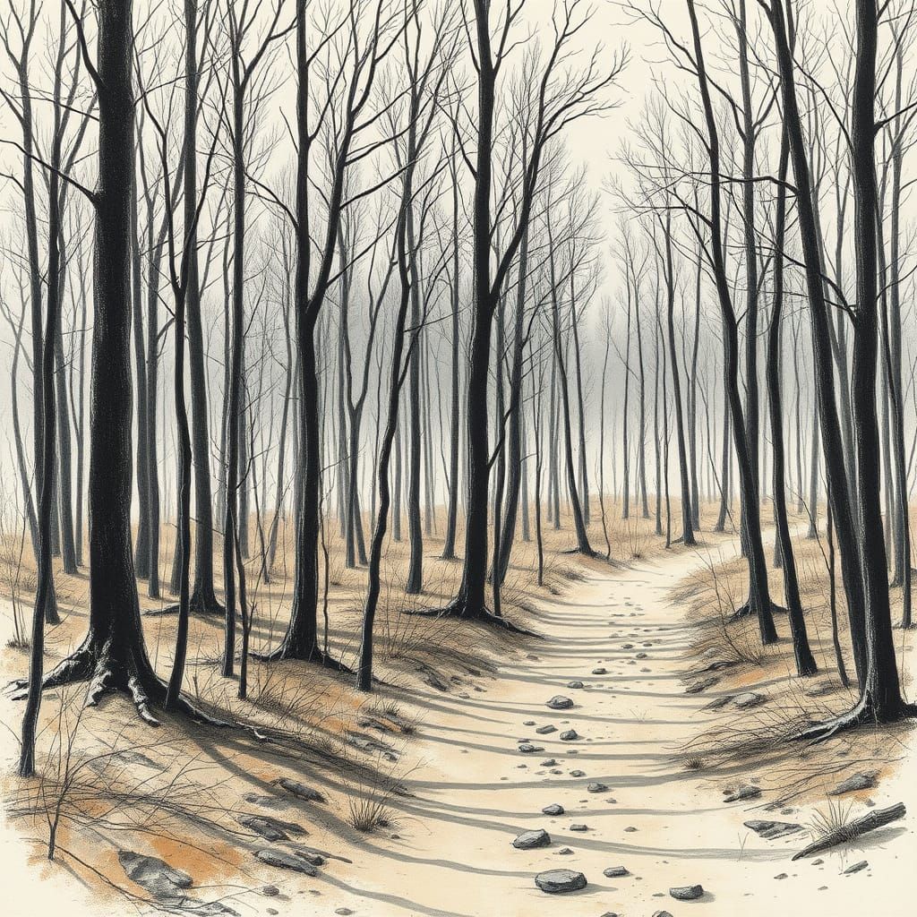 Winter Forest Path in Gouache and Watercolor
