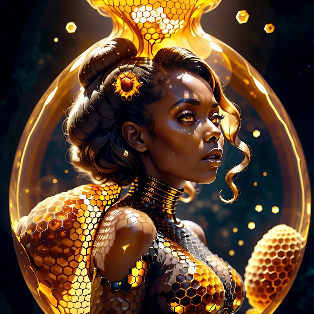 Golden Beehive Lady: Detailed Ink Photography