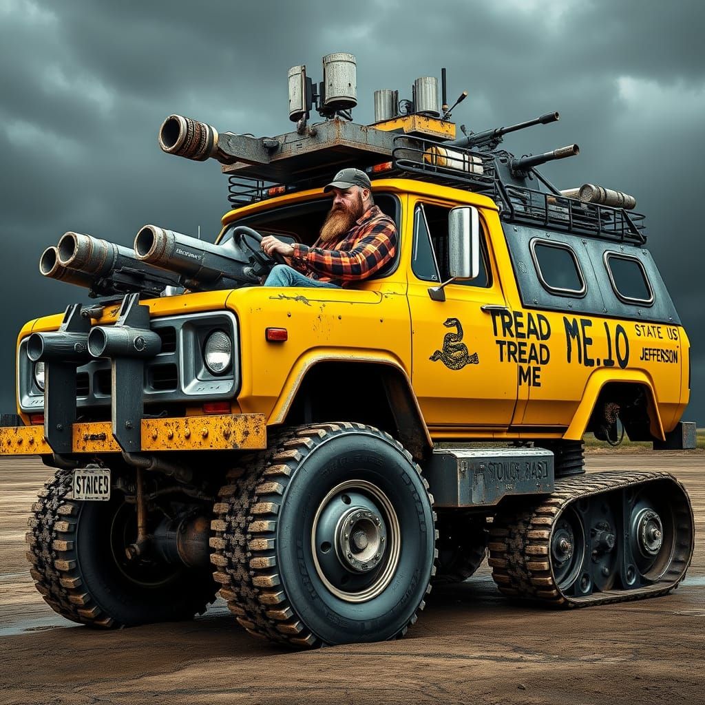 Rugged Storm Chaser Truck with Armored Bumpers and Machine G...