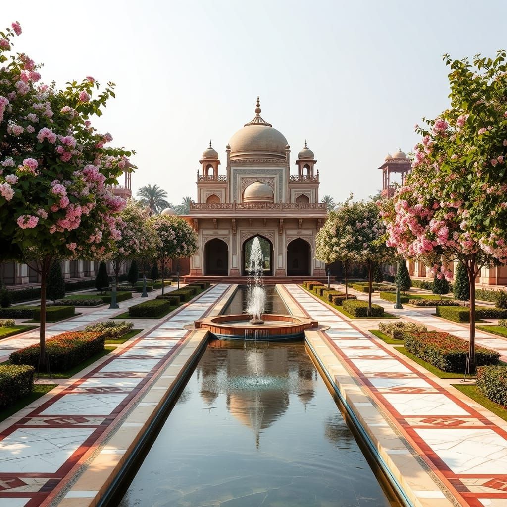 Elegant Mughal Garden Scene in Grand Symmetry