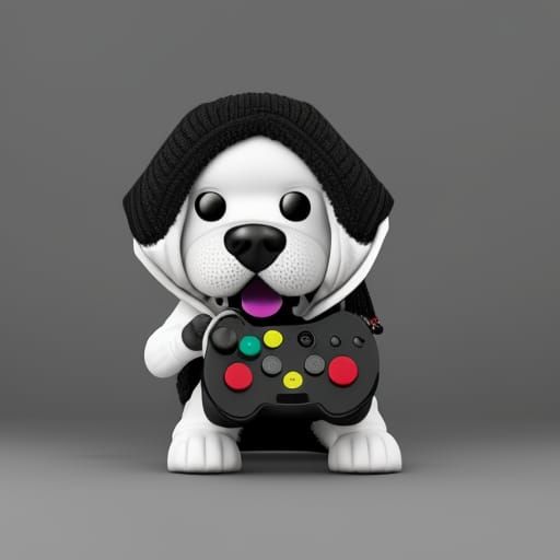 Dog in Hoodie Plays Handheld Game: 3D Render