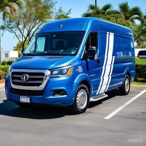 Vintage Glamour Woman Standing Next to Custom Van in 1970s S...