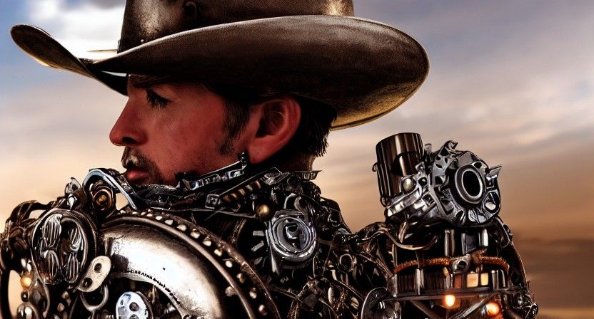 Steampunk Cyborg Cowboy in Hyperreal 8k