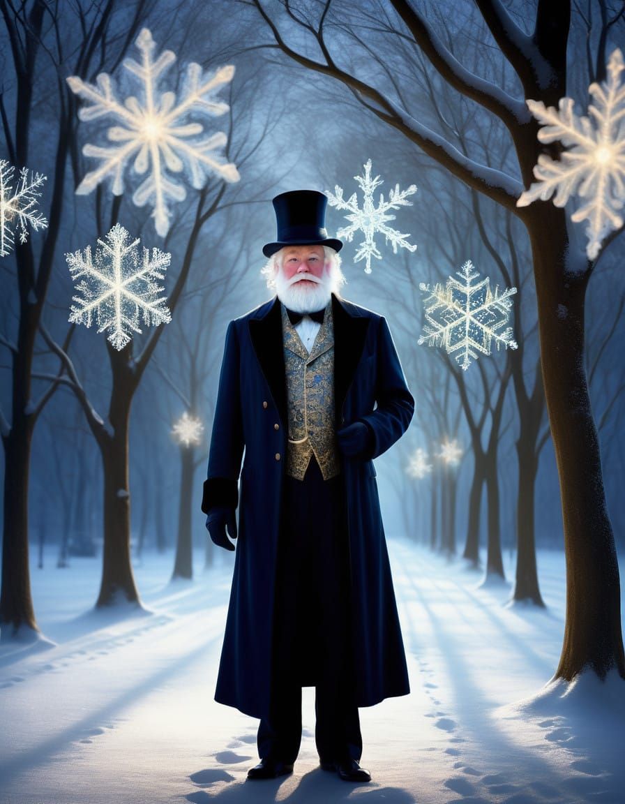 Dignified Victorian-Era Santa Claus in Ethereal Wonderland