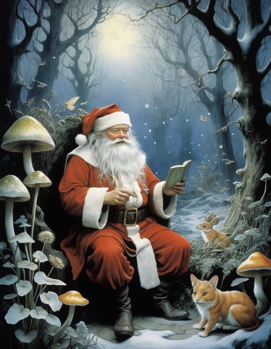 Mystical Santa Claus in Whimsical Winter Wonderland