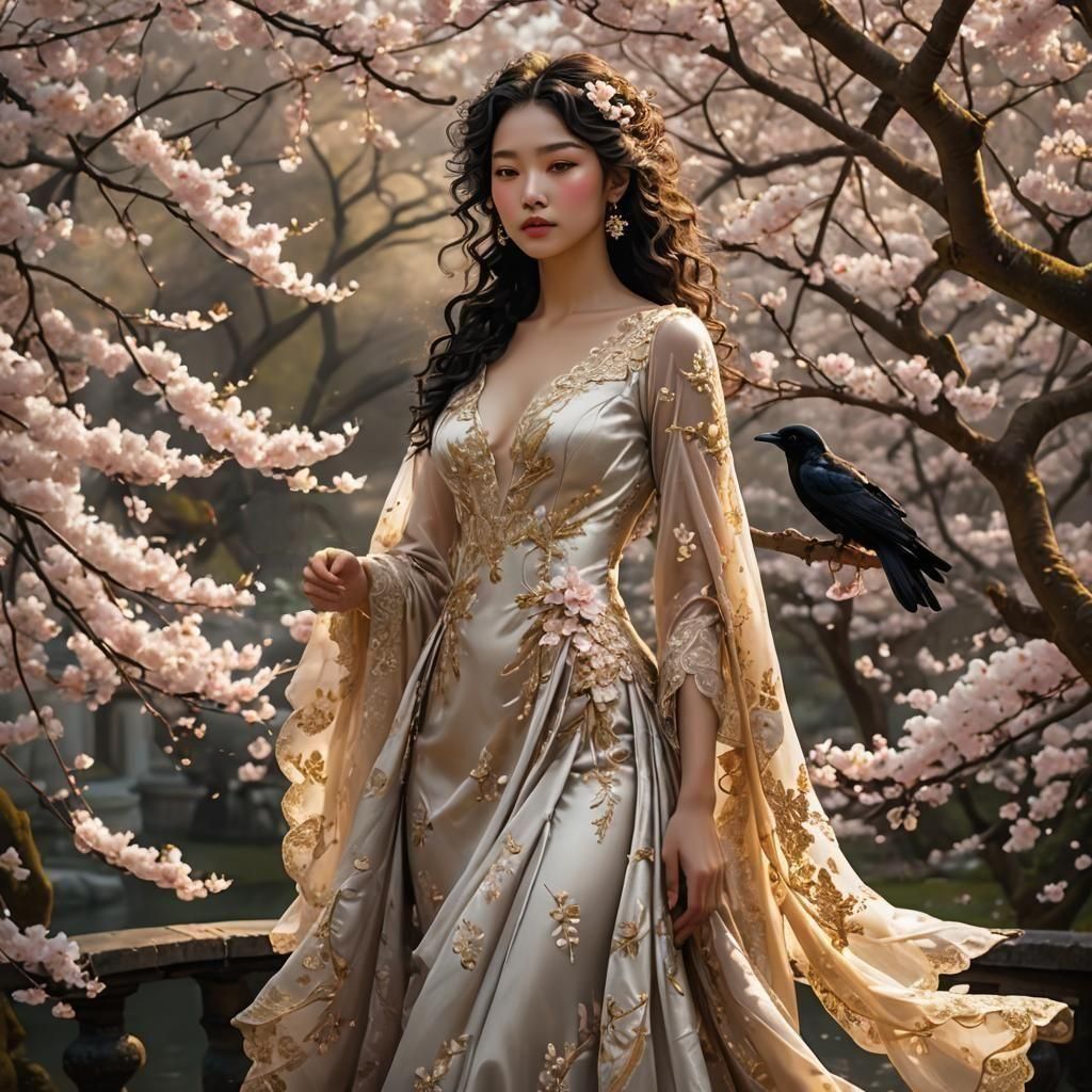 Anime Woman with Bird, Cel-Shaded Style