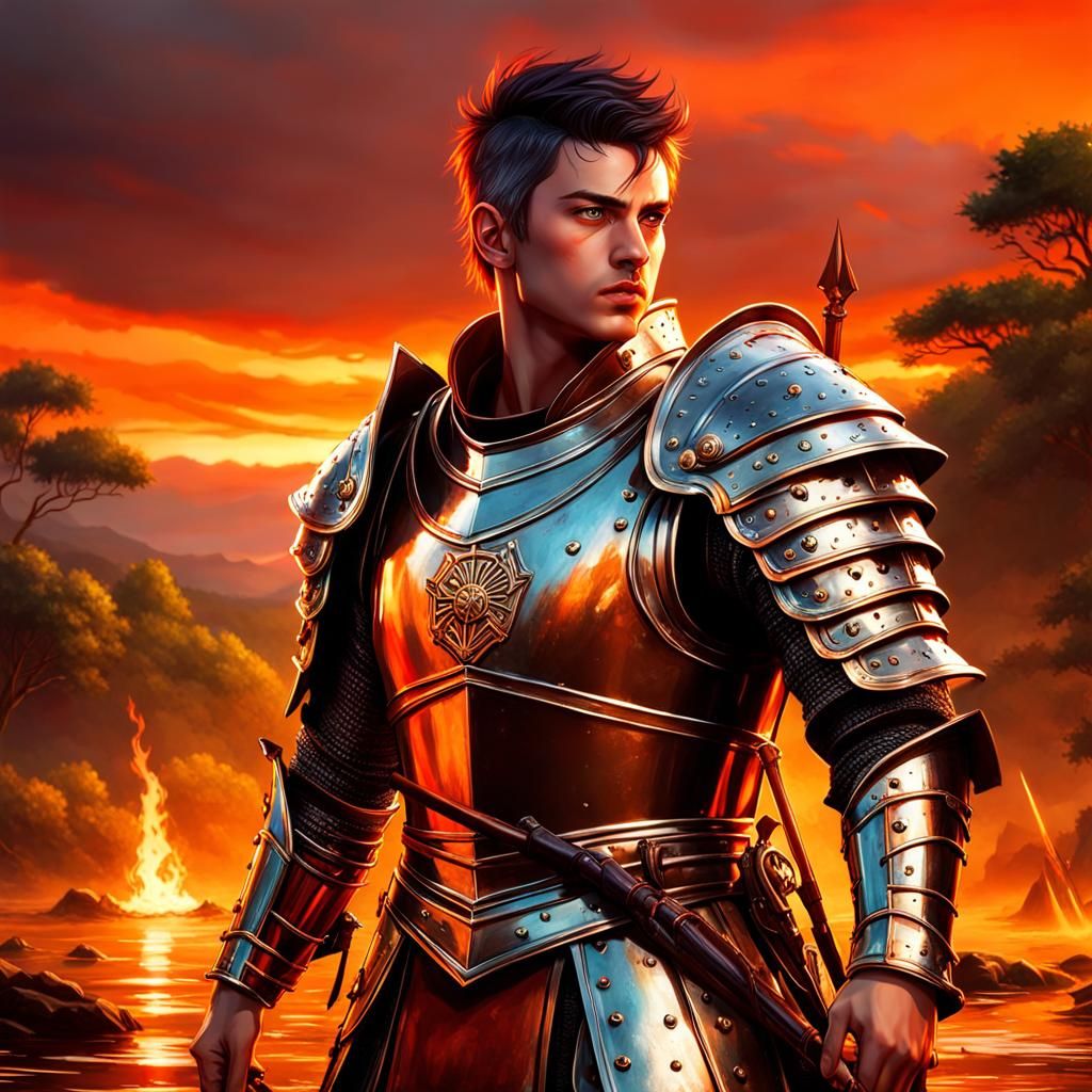 Fantasy Portrait of Armored Warrior on Battlefield