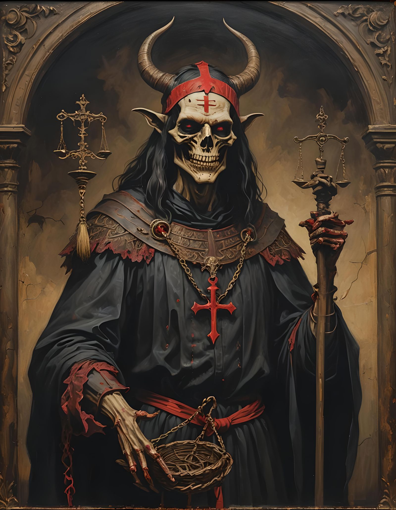 Sinister Justice Tarot Card in Gothic Art Style