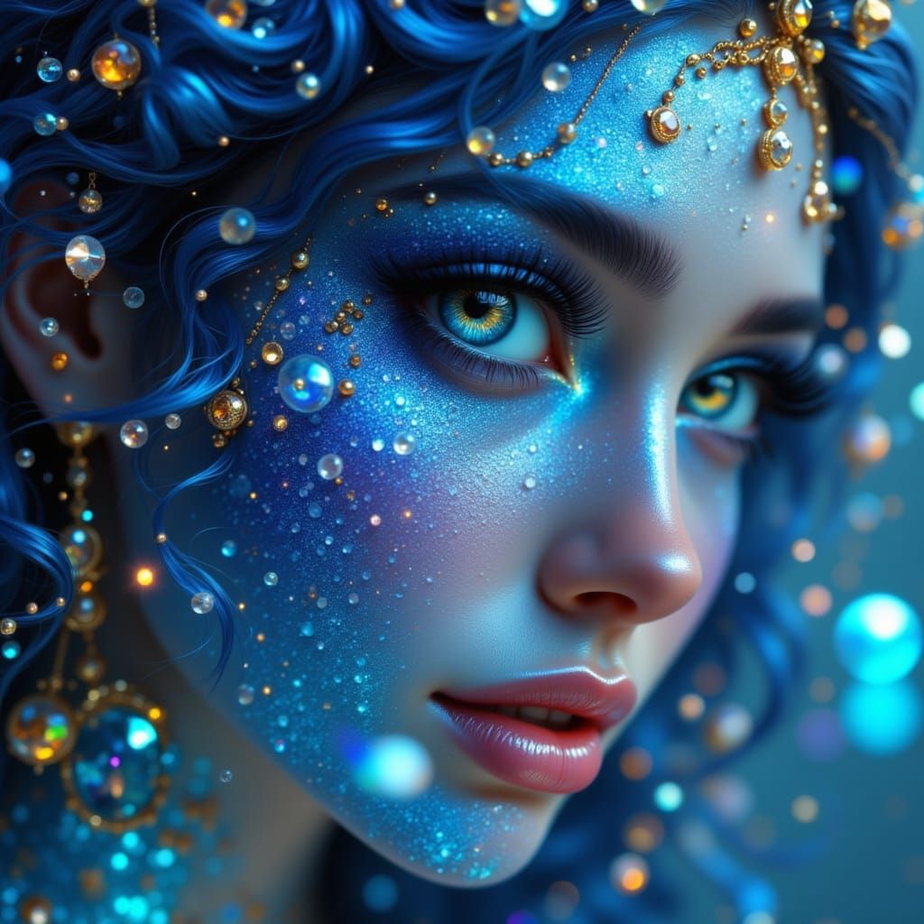 Man Made of Blue with Gold Accents