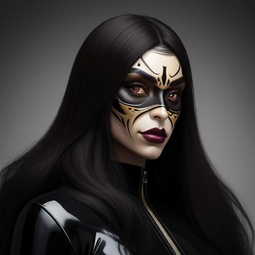 Expressive Woman in Mummy Mask, Hyperrealistic Portrait