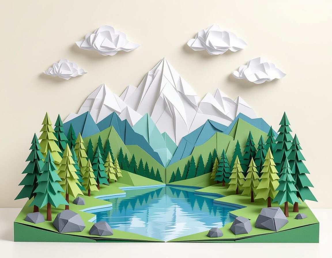 Paper Sculpture Pacific Northwest Mountain Landscape